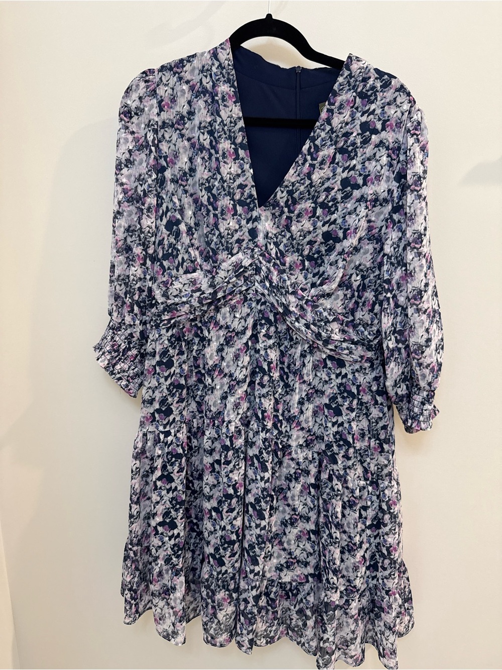 Taylor Navy and Purple Floral V-Neck Tiered Dress